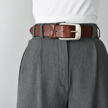 vintage brown leather belt with silver square buckle 