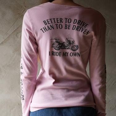 y2k Motorcycle Tshirt / Pink and Black Women's Long Sleeve Tee / Better to Drive than to be Driven / Biker Babe Status / Lady Rider / 