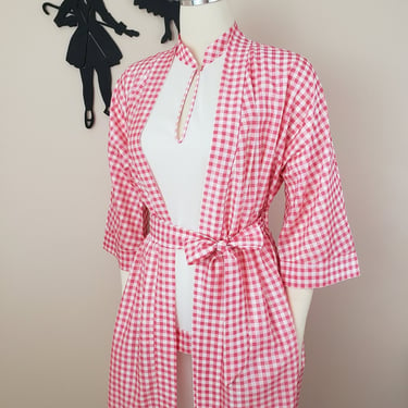 Vintage 1960's Hot Pink Floral Nightgown Set / 60s Peignoir Lounge Wear Lingerie Robe S/M 