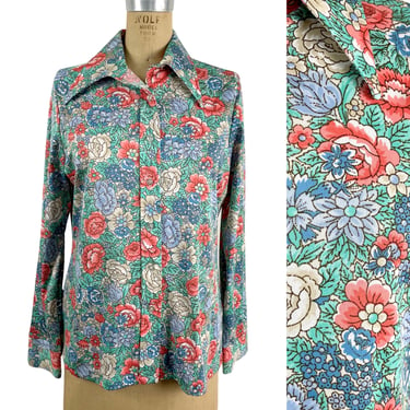 1970s vintage floral blouse - size S 