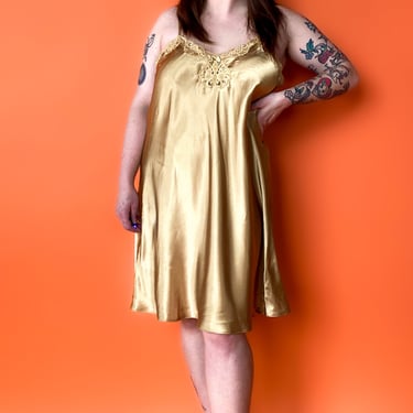 1990s Gold Slip Dress, sz. 2XL
