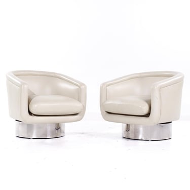 Leon Rosen for Pace Mid Century Chrome Swivel Lounge Chairs - Pair - mcm 