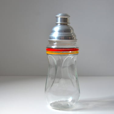 Extra Large Vintage 12" Glass Cocktail Shaker with Multicolor Banded Stripes by Hocking Glass, 1930s 