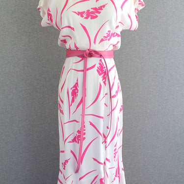 1990s - Silk  - Hot Pink - Palm Leaf - Party Dress - by Michael Blair - Estimated size 4/6 