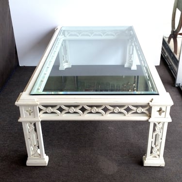 Chippendale Fretwork Rectangular Wood & Glass Coffee Table 