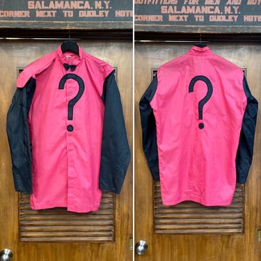 Vintage 1980’s Pink x Black Question Mark Jockey Horse Race Riding Jersey Top, 80’s Vintage Clothing 