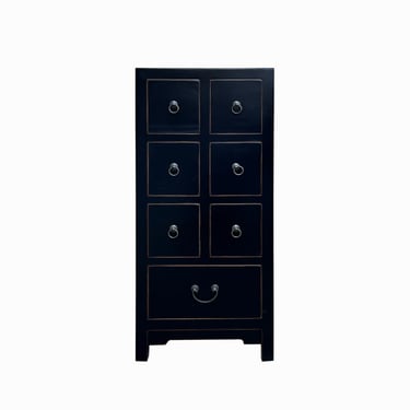 Oriental Black 7 Drawers Slim Narrow Chest Cabinet Stand cs7704E 