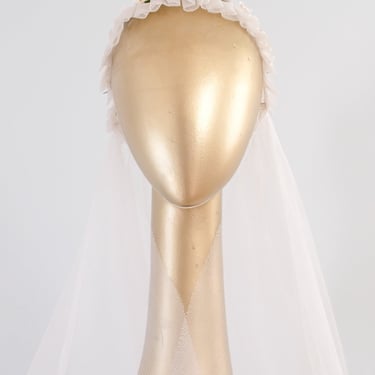 Super Romantic Antique Bonnet Style Cathedral Length Wedding Veil / OS