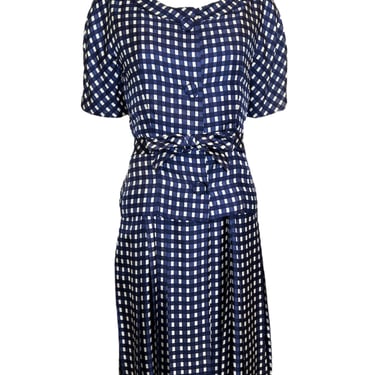 Jean Patou Haute Couture Late 50s Silk Window Check Dress/Jacket Ensemble