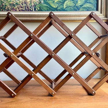 Vintage Wood Accordion Wine Rack Towel Holder | mid century mcm wine storage 