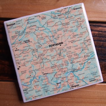 1995 Dortmund Germany Map Coaster. Dortmund Map. Vintage Germany Gift. Europe Travel Gift. Office Décor. German Heritage Gift Repurposed Map 