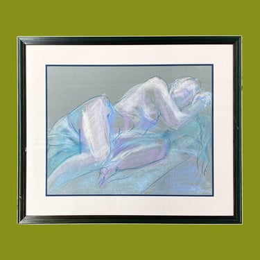 Vintage Pastel Drawing 1990s Retro Size 26x31 Contemporary + Nude Woman + Portrait + Drawn on Paper + Signed by Artist + Home and Wall Decor 