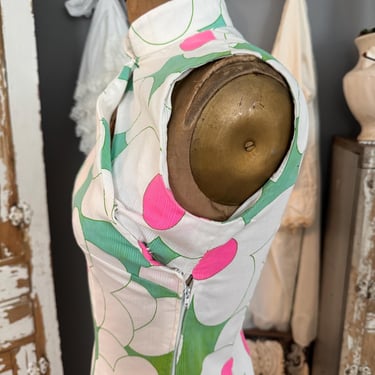 Vintage 60s Psychedelic Day Glo Barkcloth Daisy Maxi Dress Abstract Floral ; 60s Electric Hawaiian Bold Floral Cheongsam Dress Collar S 