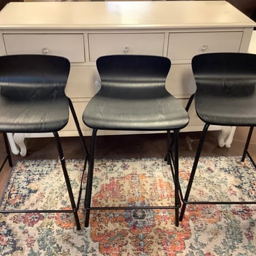 Three Black Retro Modern Counter Stools from Crate &amp; Barrel