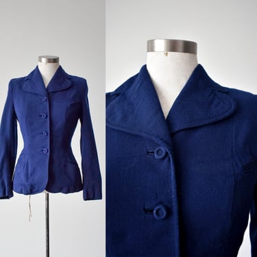 1940s Navy Blue Wool Womens Suit Jacket 