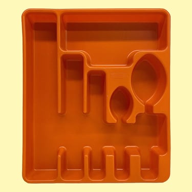Vintage Cutlery Tray Retro 1980s Contemporary + Rubbermaid + Orange Color + Plastic + Silverware Storage + Kitchen Drawer Organization 