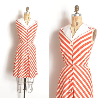 Vintage 1960s Dress / 60s Chevron Striped Mini Dress / Orange White ( small S ) 