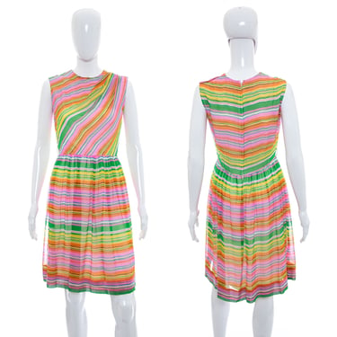 1960's Candy Striped Chiffon Summer Dress Size S