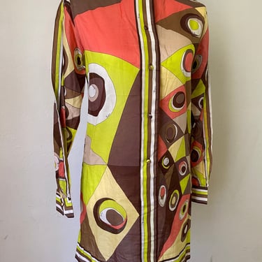Vintage 1960s EMILIO PUCCI Saks Fifth Ave Mini Dress Tunic - Rare Couture Signature Print Long Sleeve Shirt 