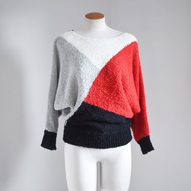 Dolman Sleeve 80s Colorblock Sweater - M 