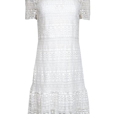 Elie Tahari - White Eyelet Lace Short Sleeve Dress Sz 12