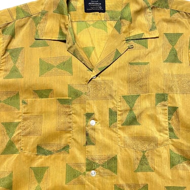 Vintage 1960s MONARCH by ARROW Decton Sport Shirt ~ L ~ Atomic Print ~ Camp / Loop Collar ~ 