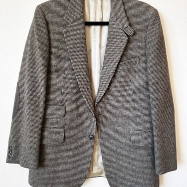 Pierre Cardin Couture Men's Gray Wool Jacket, Suede Elbow Patches, Sport Coat Blazer Vintage Suit, 43" Chest, 1960's, 1970's Designer Disco 