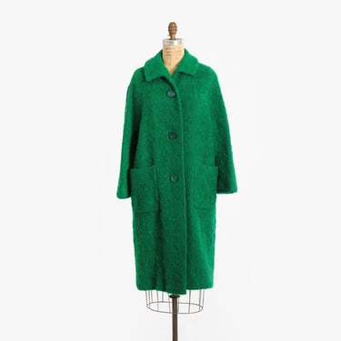 50s Bouclé wool coat | Vintage 1950s green bouclé wool coat 