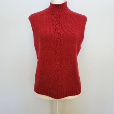 Vintage 1980's Jones New York Country Red Sleeveless Mockneck Sweater 40