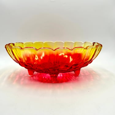 IOB Indiana Glass Wildfire Red and Yellow Oval Center Bowl, Fruit Bowl, Amberina Orange, Vintage Glassware, Dinnerware, Plates and Cups 