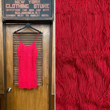 Vintage 1980’s Deadstock 1920’s Flapper Style Fringe New Wave Party Red Dress, Fringe, Flapper, 1980s, 1920s, New Wave, Deadstock, 