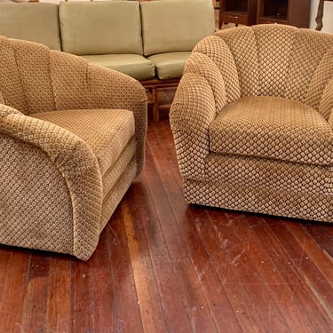 Pair Vintage Velvet Swivel Chairs 