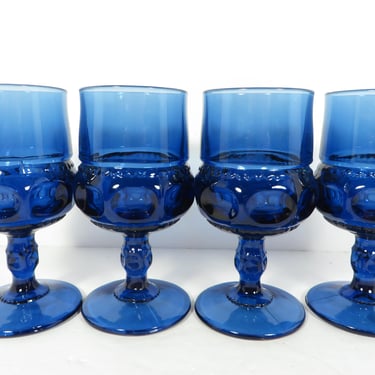 Vintage Tiara Crown Imperial Blue Water Goblets - 4 Tiara Cobalt Blue Crown Goblets 