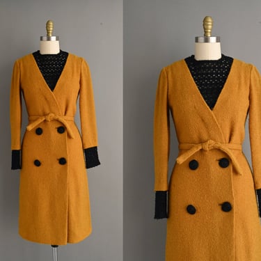 vintage 1980s Cozy Mustard Long Sleeve Holiday Dress - Medium 