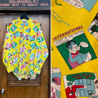Vintage 1980’s Pop Art Comic Book Fun New Wave Cartoon Long Sleeve Shirt, Rare, 80’s Vintage Clothing 