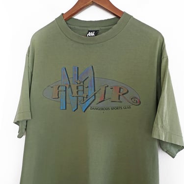 vintage No Fear shirt / 90s t shirt / 1990s thrashed olive green No Fear single stitch 90s t shirt XL 