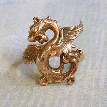 Vintage 10K Gold Dragon Ring, Old Dragon Ring, 10K Gold Dragon or Griffin Ring, Size 5 1/2 (#4529) 