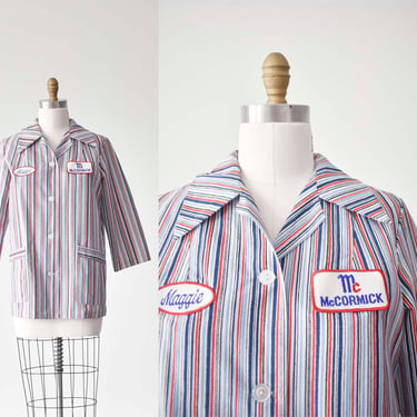 Vintage 1970s McCormick Spice Factory Uniform Shirt / Maggie's 70s Striped Work Shirt 
