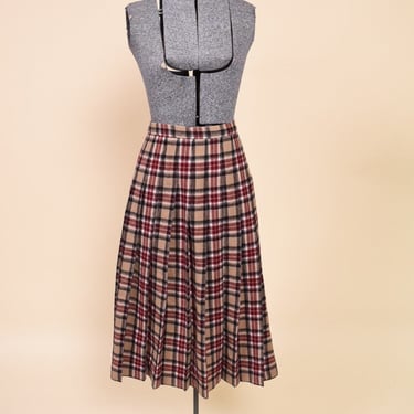 80s Brown Wool Pleated Plaid Midi Skirt By Pendleton, M