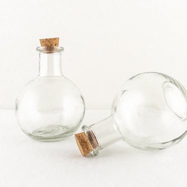 Round Glass Bottles with Cork Stoppers, Set of 2, Holds 7 Ounces 
