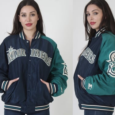 90s Seattle Mariners Diamond Collection Starter Jacket, Vintage Insulated Puffer Baseball Coat, Size Large 