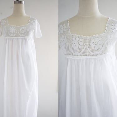 Vintage White Crochet Top Night Gown 