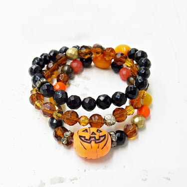 Halloween Crystal Beaded Bracelet Set, Set of Three, Pumpkin Jewelry, Topaz Swarovski Crystals, Bold Colored Jewelry, Autumn Trends 