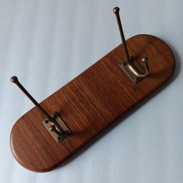 Teak Coat Rack | Midcentury Wall Mounted with Two Hooks 