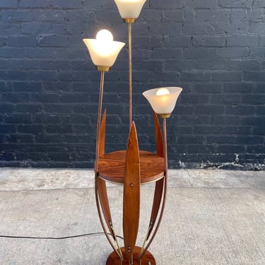 Mid-Century Modern Walnut Sculpted Walnut & Brass Floor Lamp, c.1960’s 