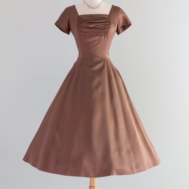 1950's Jane Hodges Rosewood Party Dress With Full Skirt And Bow Back / Small