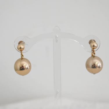 1960s Gold Ball Dangle Screw Back Earrings 