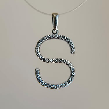 Vintage 14K White Gold Micro Pave Diamond S Initial Pendant ~.18 1g Minimalist 