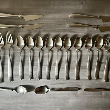 Vintage Dansk Style Astrid Flatware 23 Pieces Satin Stainless Steel Japan 1980s 