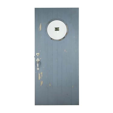 Vintage Blue Pine Porthole Entry Door 80 x 36